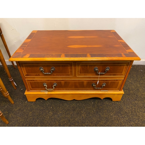 454 - Three Drawer TV Unit and Set of Stacking Tables, possibly Yew Wood