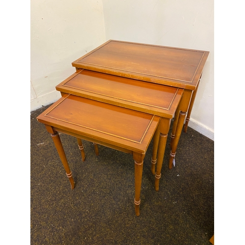 454 - Three Drawer TV Unit and Set of Stacking Tables, possibly Yew Wood