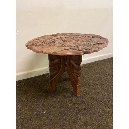 459 - Hand Carved Wooden Collapsable Table