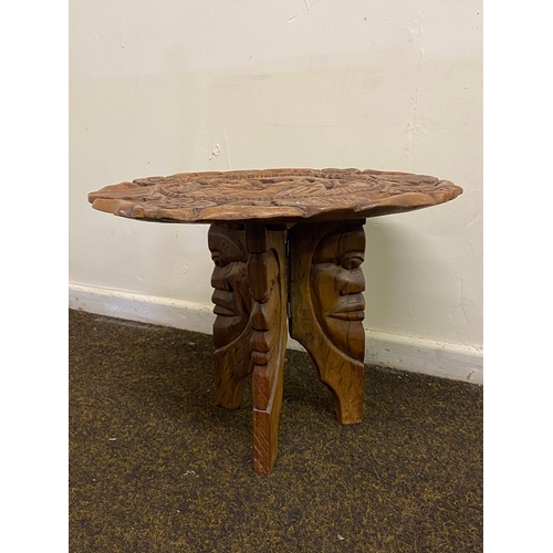 459 - Hand Carved Wooden Collapsable Table