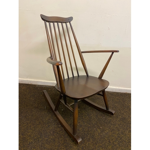 462 - Ercol Dark Wood Rocking Chair, stamped