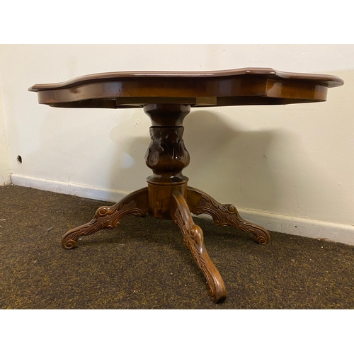 463 - Veneered Coffee Table with Ornate Carved Wooden Base