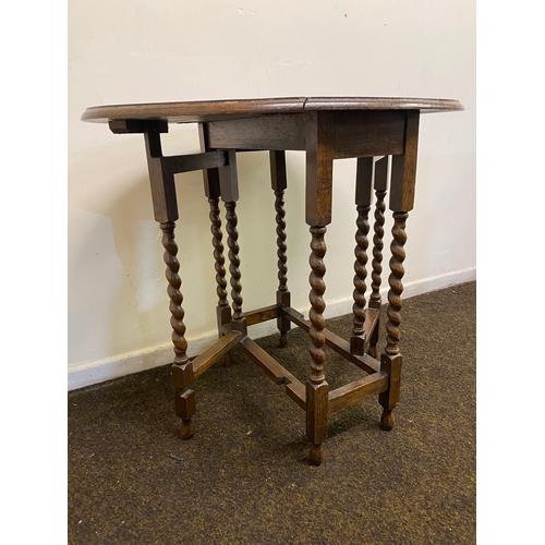 466 - Dark Wood Drop Leaf Dining Table with Barley Twist Legs