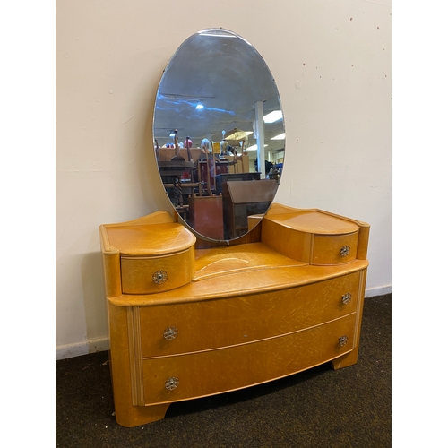 467 - Mid Century Bow Fronted Dressing Table with Oval Mirror