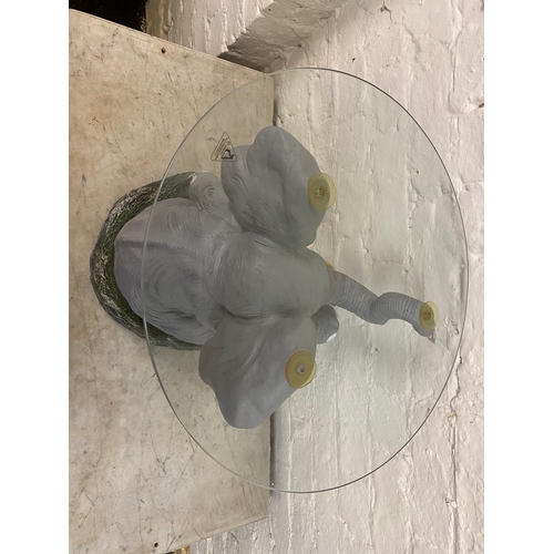 474 - Glass Topped 'Crying Elephant' Table