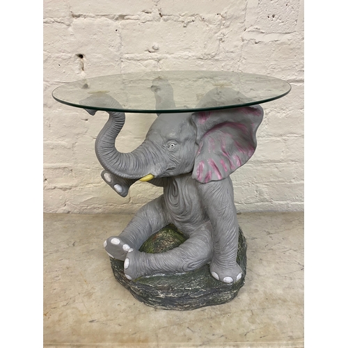 474 - Glass Topped 'Crying Elephant' Table