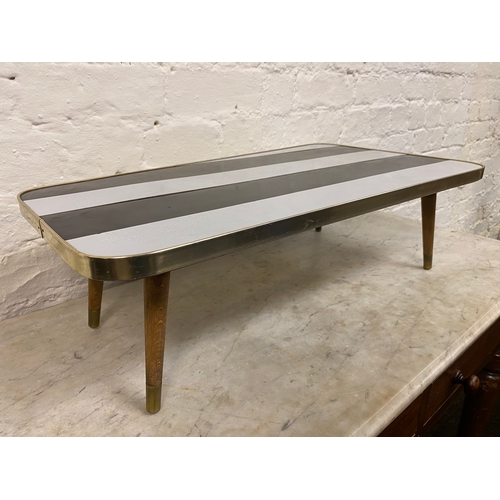 475 - Low Black and White Striped Mid Century Coffee Table, Repaired Leg