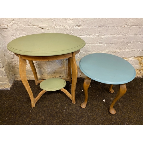 479 - Pair of Upcycled Painted Tables in Duck Egg Blue and Olive