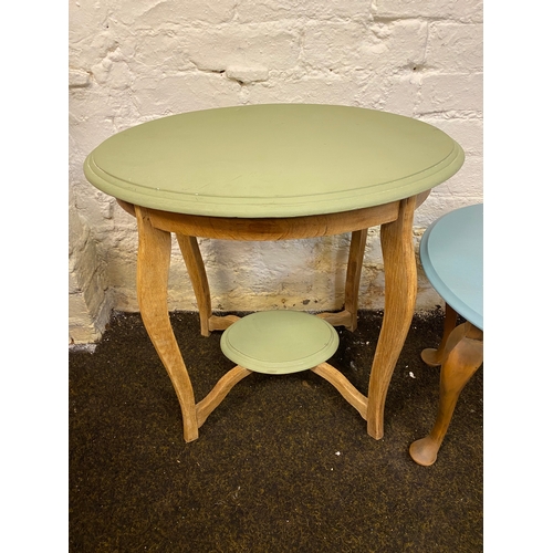 479 - Pair of Upcycled Painted Tables in Duck Egg Blue and Olive