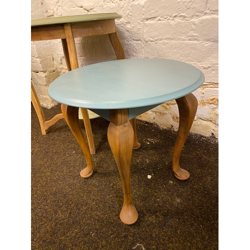 479 - Pair of Upcycled Painted Tables in Duck Egg Blue and Olive