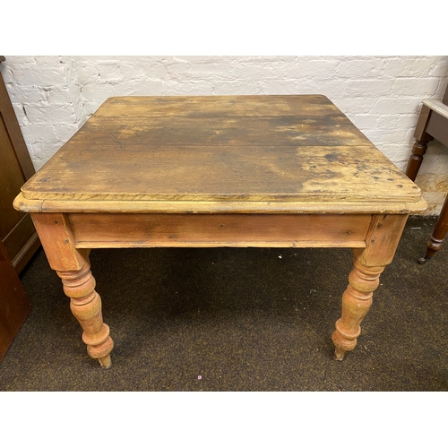 482 - Large Pitch Pine Farmhouse Dining Table with Single Drawer