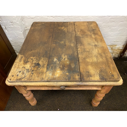 482 - Large Pitch Pine Farmhouse Dining Table with Single Drawer