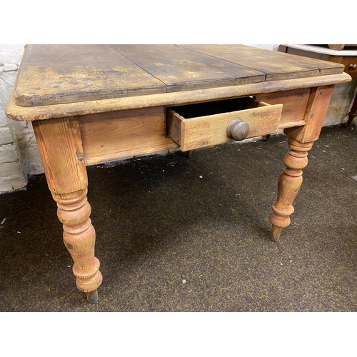 482 - Large Pitch Pine Farmhouse Dining Table with Single Drawer