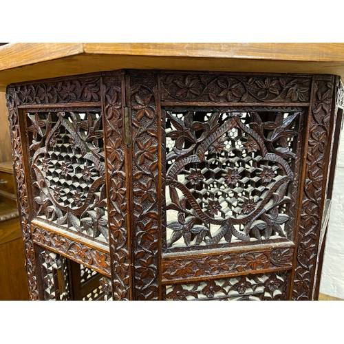 483 - Octagonal Anglo Indian Carved Wood Collapsable Table, AF