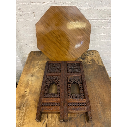 483 - Octagonal Anglo Indian Carved Wood Collapsable Table, AF