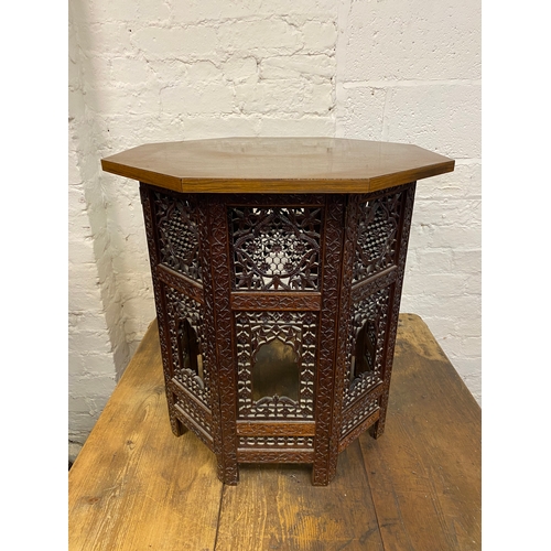 483 - Octagonal Anglo Indian Carved Wood Collapsable Table, AF