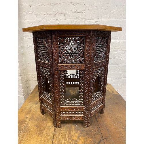 483 - Octagonal Anglo Indian Carved Wood Collapsable Table, AF