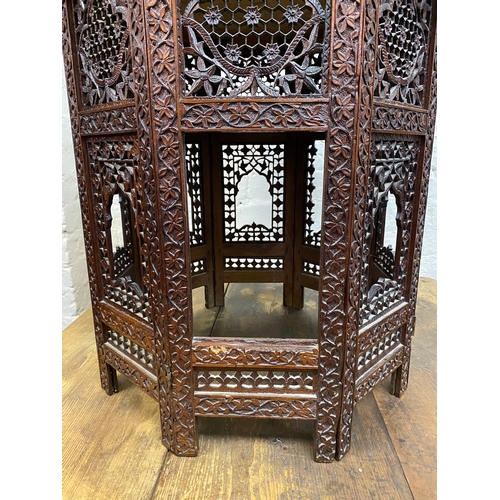 483 - Octagonal Anglo Indian Carved Wood Collapsable Table, AF