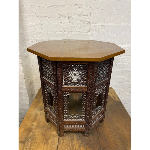 483 - Octagonal Anglo Indian Carved Wood Collapsable Table, AF