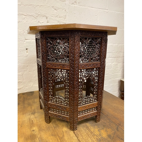 483 - Octagonal Anglo Indian Carved Wood Collapsable Table, AF