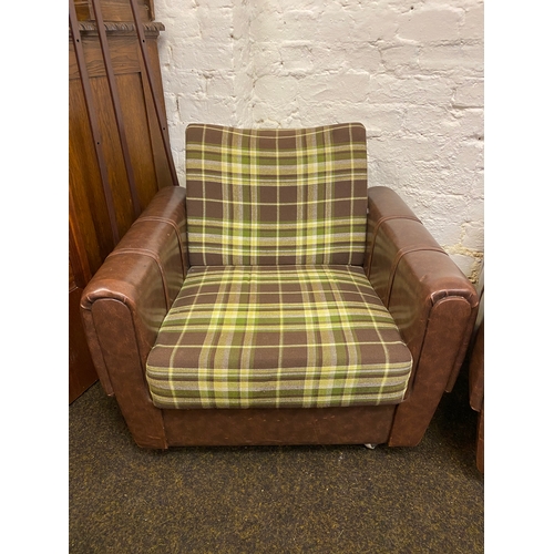 493 - Pair of Mid Century Brown Vinyl Button Side Club Chairs on Casters, small splits on the arms