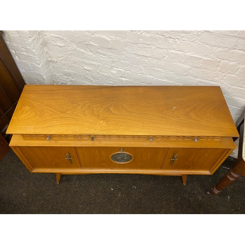 496 - Heavy Stylish Mid Century Drinks Cabinet / Sideboard by Beautility with Sword and Ship Accents