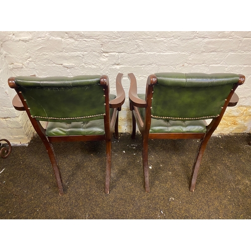 498 - Set of 4 Green Leather Chesterfield Buttonback Dining Chairs