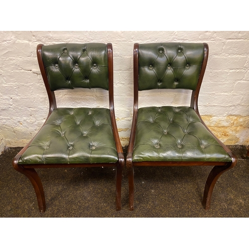 498 - Set of 4 Green Leather Chesterfield Buttonback Dining Chairs