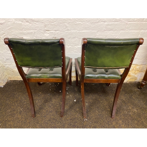 498 - Set of 4 Green Leather Chesterfield Buttonback Dining Chairs