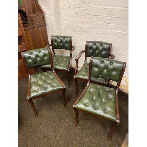 498 - Set of 4 Green Leather Chesterfield Buttonback Dining Chairs