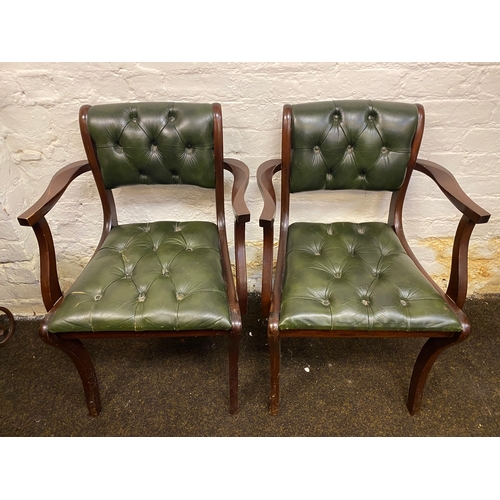 498 - Set of 4 Green Leather Chesterfield Buttonback Dining Chairs