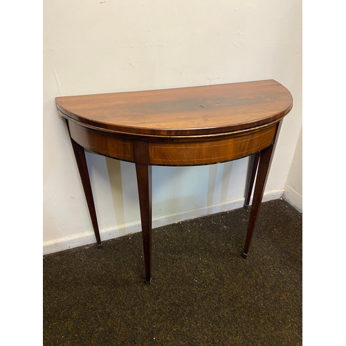 501 - Victorian Veneered Folding Card Table on Tapered Legs, felt heavily worn