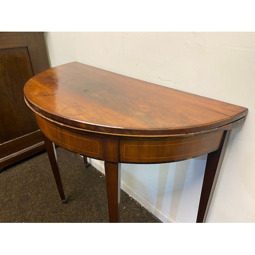 501 - Victorian Veneered Folding Card Table on Tapered Legs, felt heavily worn