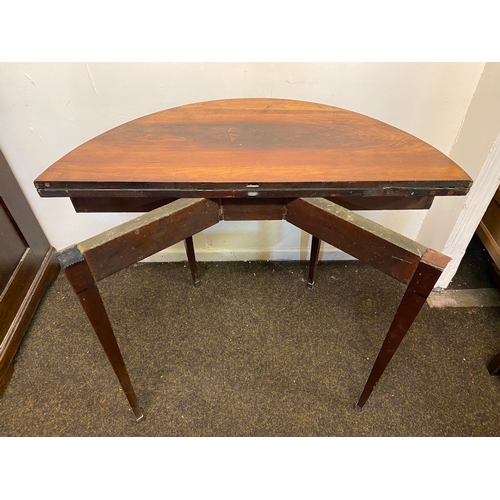 501 - Victorian Veneered Folding Card Table on Tapered Legs, felt heavily worn