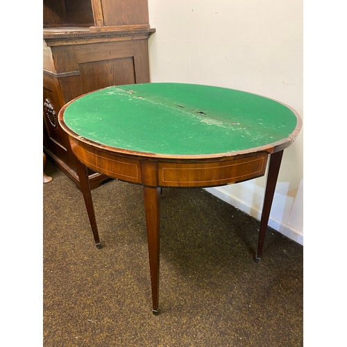 501 - Victorian Veneered Folding Card Table on Tapered Legs, felt heavily worn