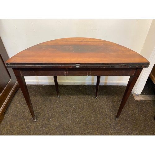 501 - Victorian Veneered Folding Card Table on Tapered Legs, felt heavily worn