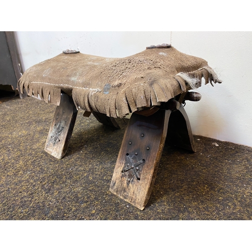 503 - Vintage Suede Leather Saddle Stool, AF