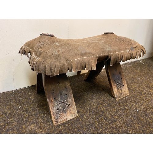 503 - Vintage Suede Leather Saddle Stool, AF