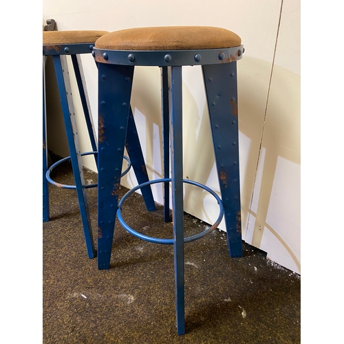 505 - Pair of Industrial Style Metal Stools with Suede Leather Seats