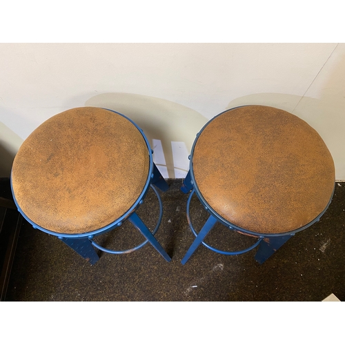 505 - Pair of Industrial Style Metal Stools with Suede Leather Seats