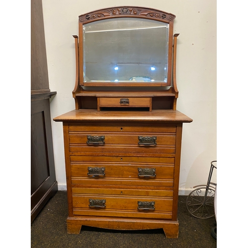 506 - Solid Wood Dressing Table from Wolfe & Hollander London, 1904. Piece of wood missing from mirror