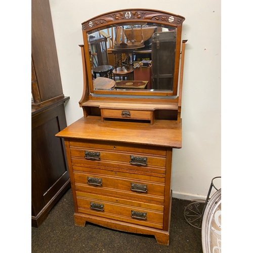 506 - Solid Wood Dressing Table from Wolfe & Hollander London, 1904. Piece of wood missing from mirror