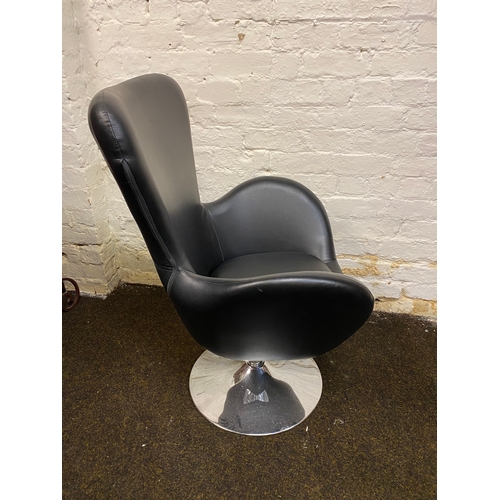 508 - Black Leather Swivel Armchair, damage to back