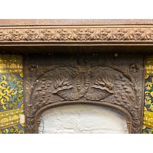 509 - Tiled Cast Iron Fire Surround, some tiles broken, 96 x 96cm