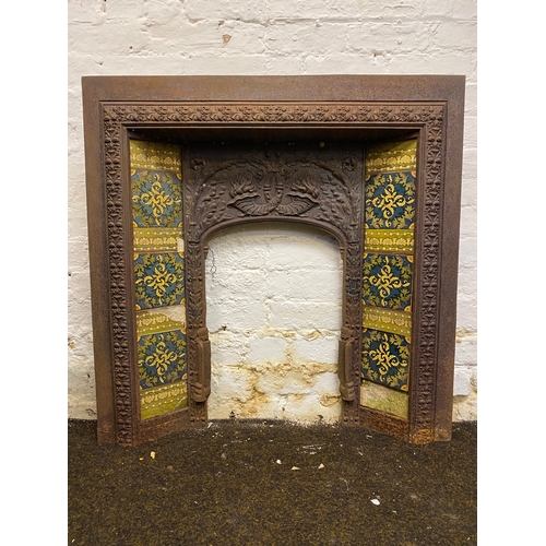 509 - Tiled Cast Iron Fire Surround, some tiles broken, 96 x 96cm