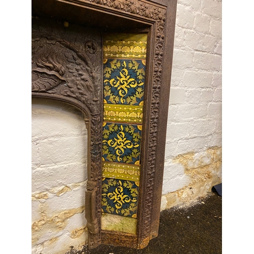 509 - Tiled Cast Iron Fire Surround, some tiles broken, 96 x 96cm