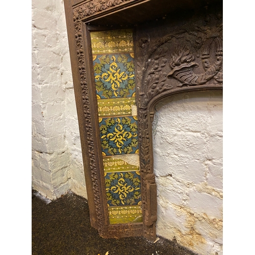 509 - Tiled Cast Iron Fire Surround, some tiles broken, 96 x 96cm