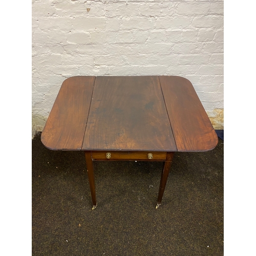 514 - Victorian Drop Leaf Dining Table with Single Drawer on Brass Casters