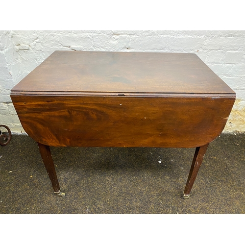 514 - Victorian Drop Leaf Dining Table with Single Drawer on Brass Casters