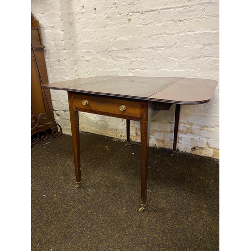 514 - Victorian Drop Leaf Dining Table with Single Drawer on Brass Casters